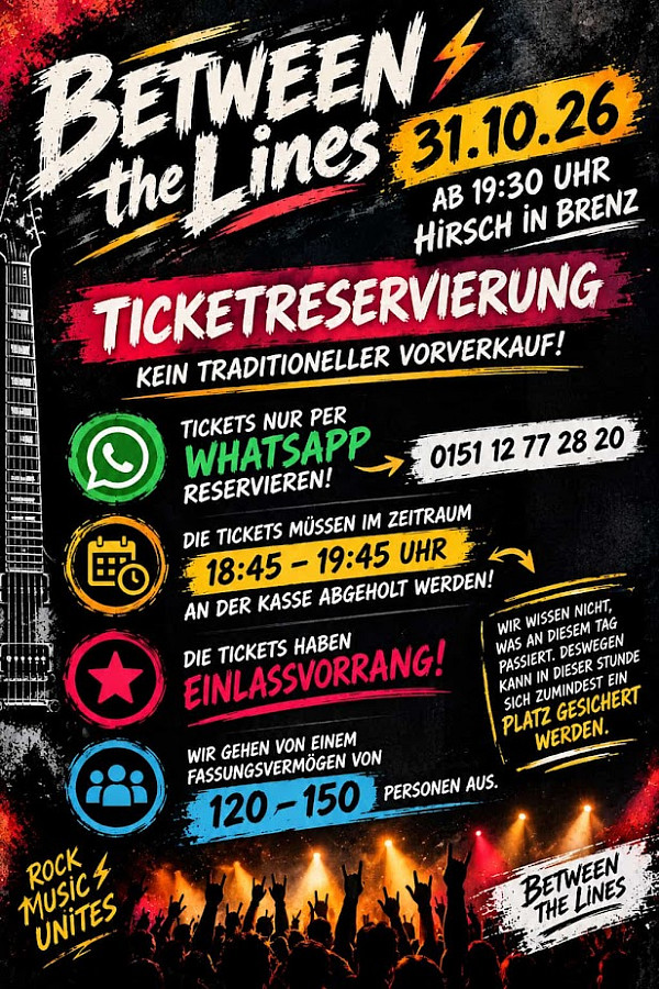 LIVE im HIRSCH BETWEEN THE LINES am 31.10.2026